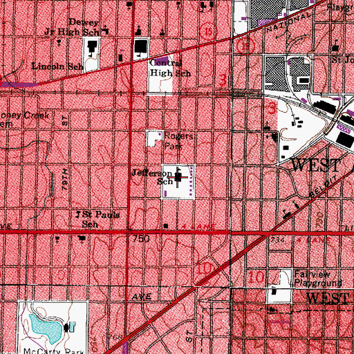 Topographic Map of Jefferson Elementary School, WI