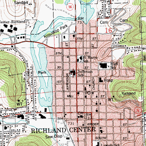 Topographic Map of Jefferson Elementary School, WI