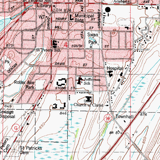 Topographic Map of Jefferson Elementary School, WI