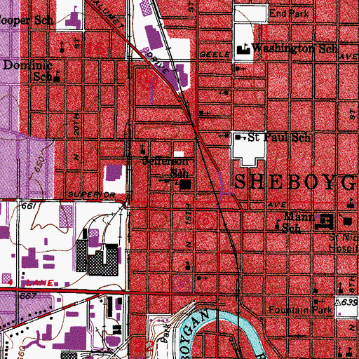 Topographic Map of Jefferson Elementary School, WI