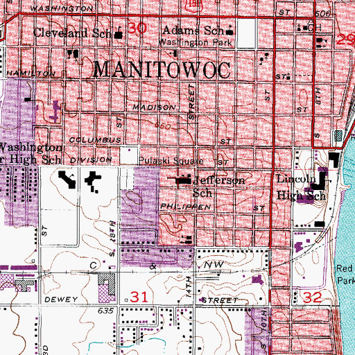 Topographic Map of Jefferson Elementary School, WI