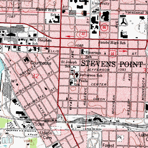 Topographic Map of Jefferson School for the Arts, WI