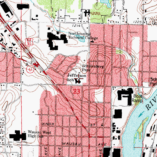 Topographic Map of Thomas Jefferson Elementary School, WI