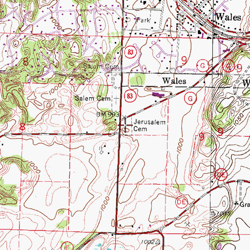 Topographic Map of Jerusalem Cemetery, WI