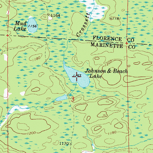 Topographic Map of Johnson and Beach Lake, WI