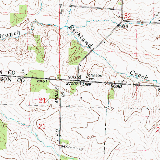 Topographic Map of Johnson Cemetery, WI