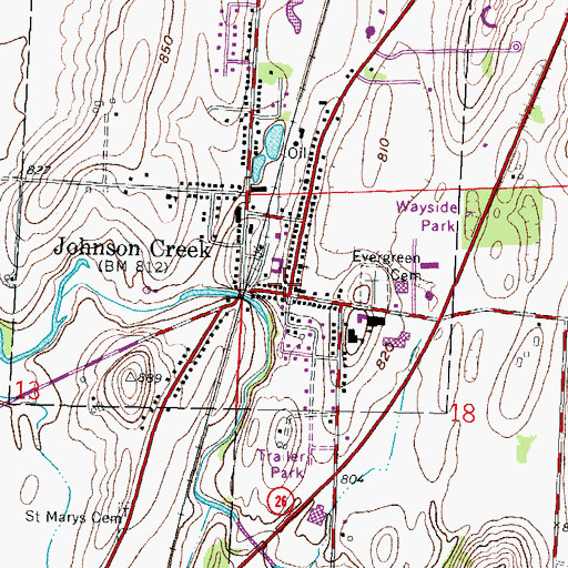 Topographic Map of Johnson Creek, WI