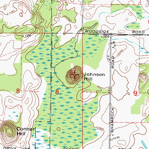 Topographic Map of Johnson Hill, WI