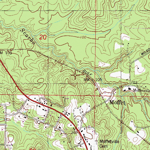 Topographic Map of Moffet, AL