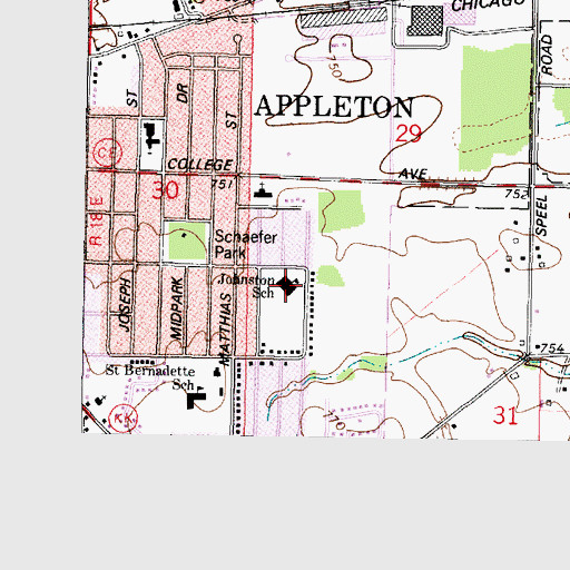 Topographic Map of Johnston Elementary School, WI