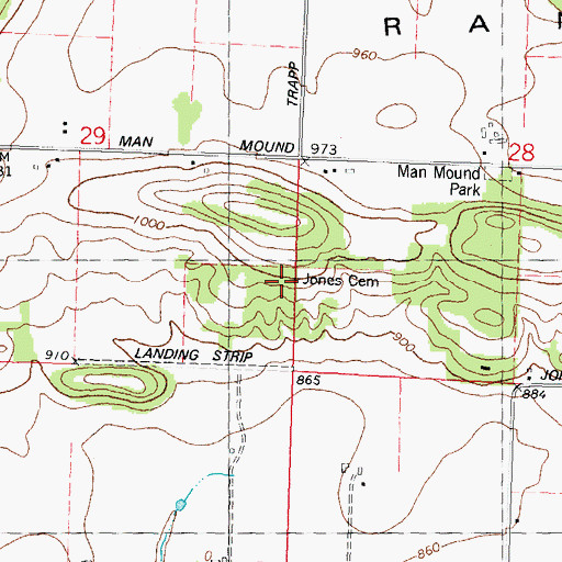 Topographic Map of Jones Cemetery, WI