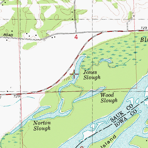 Topographic Map of Jones Slough, WI
