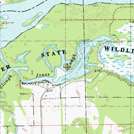 Topographic Map of Jones Slough, WI