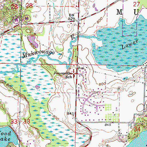Topographic Map of Jonesville School, WI