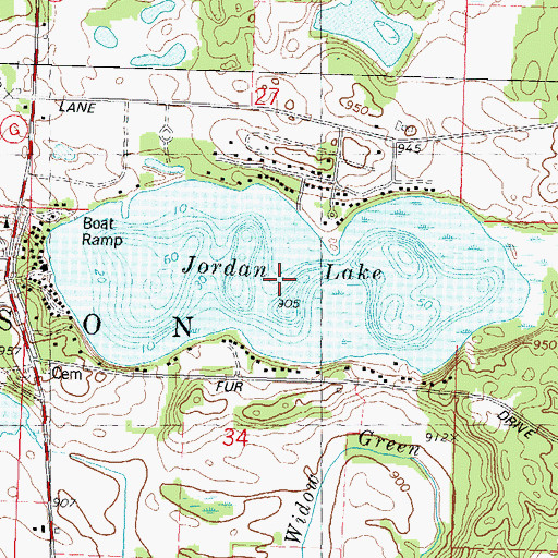 Topographic Map of Jordan Lake, WI
