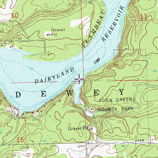Topographic Map of Josie Creek, WI