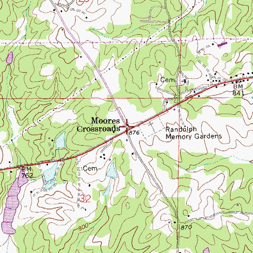 Topographic Map of Moores Crossroads, AL