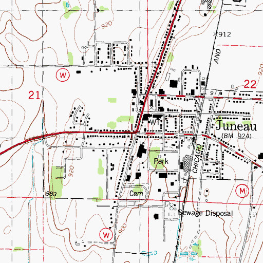 Topographic Map of Juneau, WI