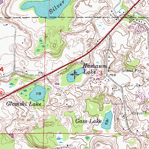 Topographic Map of Kasbaum Lake, WI