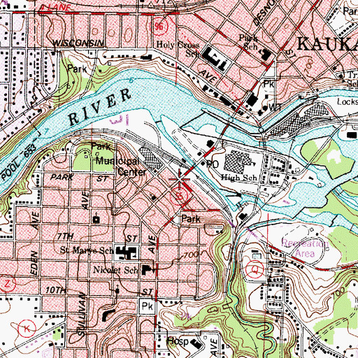 Topographic Map of Kaukauna, WI