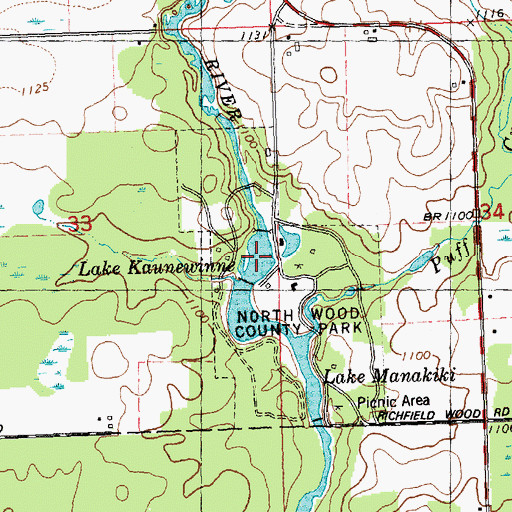 Topographic Map of Lake Kaunewinne, WI