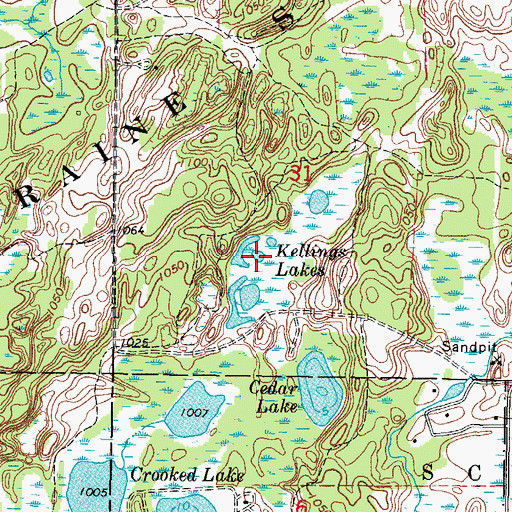 Topographic Map of Kellings Lakes, WI
