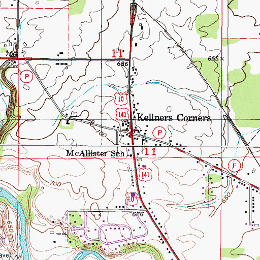 Topographic Map of Kellners Corners, WI
