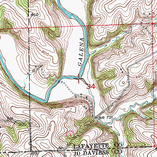 Topographic Map of Kelsey Branch, WI