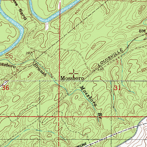Topographic Map of Mossboro, AL