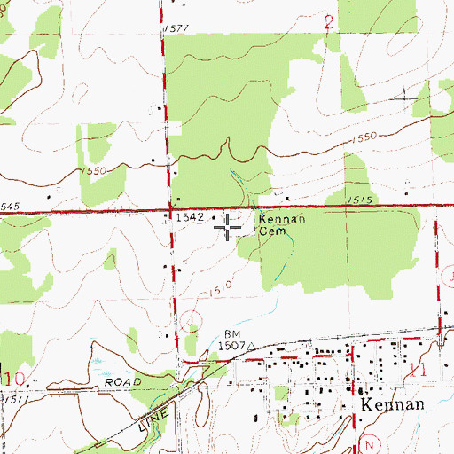Topographic Map of Kennan Cemetery, WI