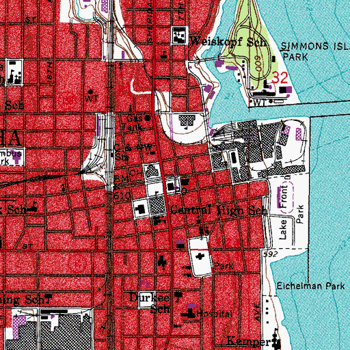 Topographic Map of Kenosha, WI