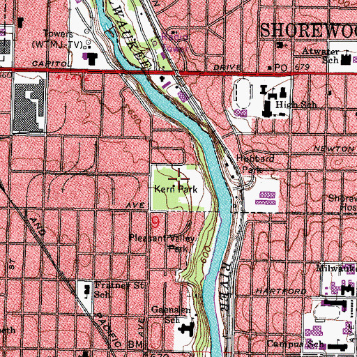 Topographic Map of Kern Park, WI