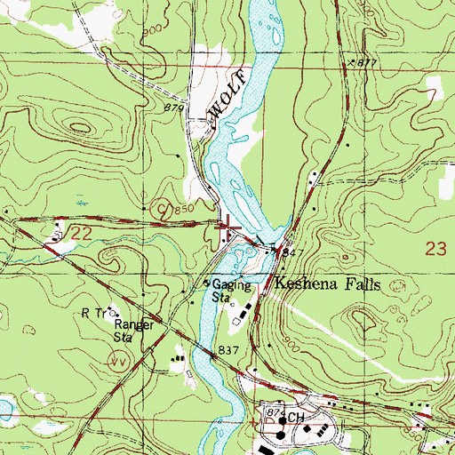 Topographic Map of Keshena Falls, WI