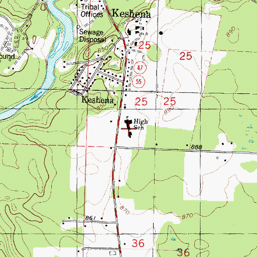 Topographic Map of Keshena Primary School, WI