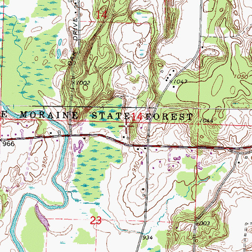 Topographic Map of Kettle Moraine State Forest, WI