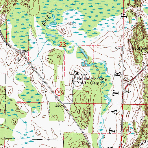 Topographic Map of Kettle Moraine Youth Camp, WI