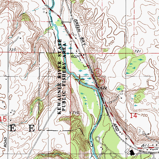 Topographic Map of Kewaunee River State Public Fishery Area, WI