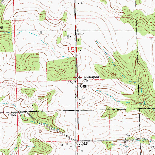 Topographic Map of Kickapoo Church, WI