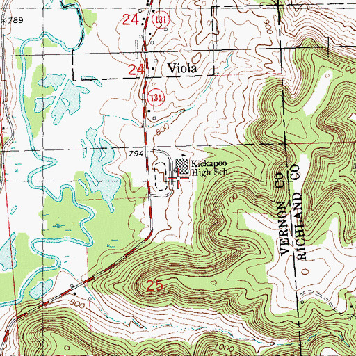 Topographic Map of Kickapoo High School, WI