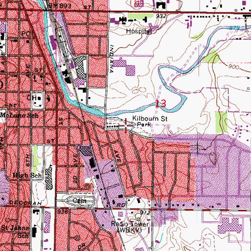 Topographic Map of Kilbourn Street Park, WI