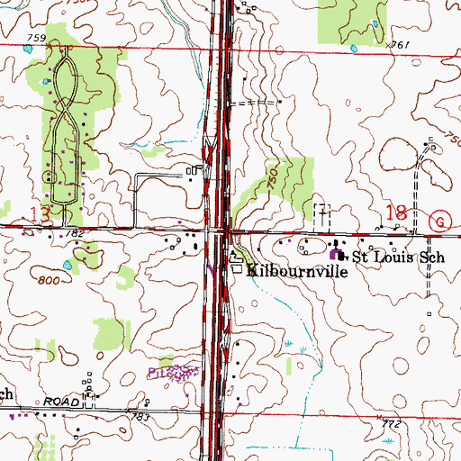 Topographic Map of Kilbournville, WI