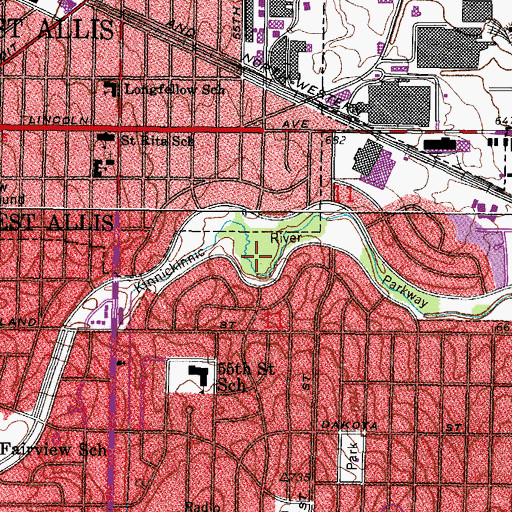 Topographic Map of Kinnickinnic River Parkway, WI