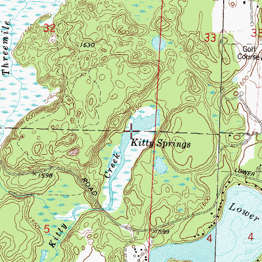 Topographic Map of Kitty Springs, WI