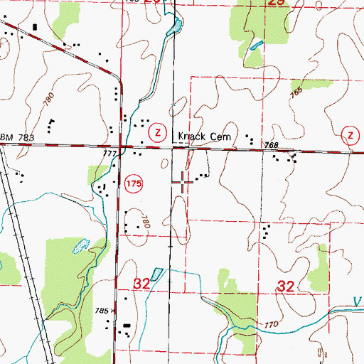 Topographic Map of Knack Cemetery, WI