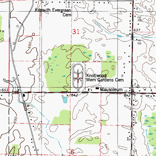 Topographic Map of Knollwood Memorial Gardens Cemetery, WI