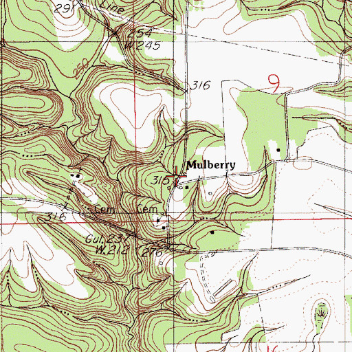 Topographic Map of Mulberry, AL