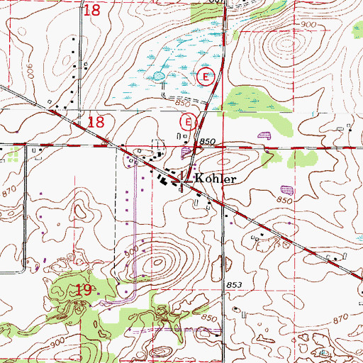 Topographic Map of Kohler, WI