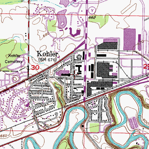 Topographic Map of Kohler, WI