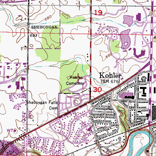 Topographic Map of Kohler Cemetery, WI