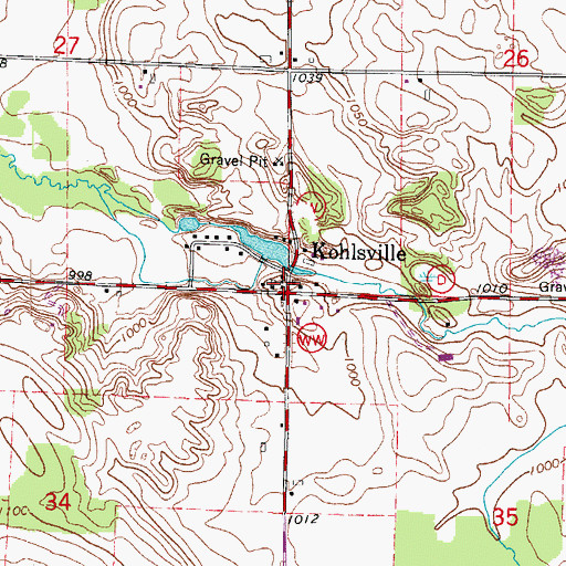 Topographic Map of Kohlsville, WI